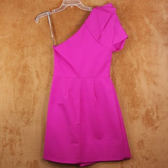 LELA ROSE Dress Womens Size 4 Pink One Shoulder Mini Pleated A-Line Cocktail - Picture 3 of 10